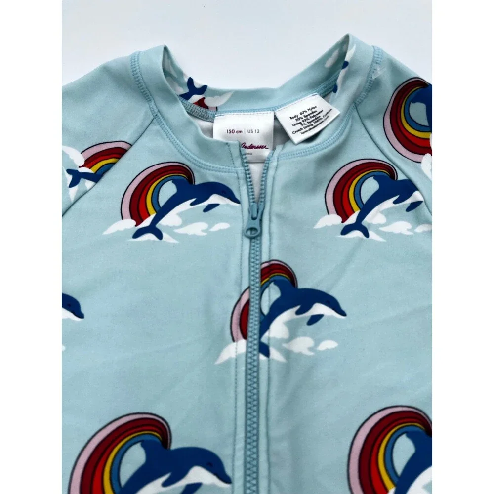 Hanna Andersson Dolphin Rainbow Long Sleeve Rash Guard Swimsuit Kids Size 150 12